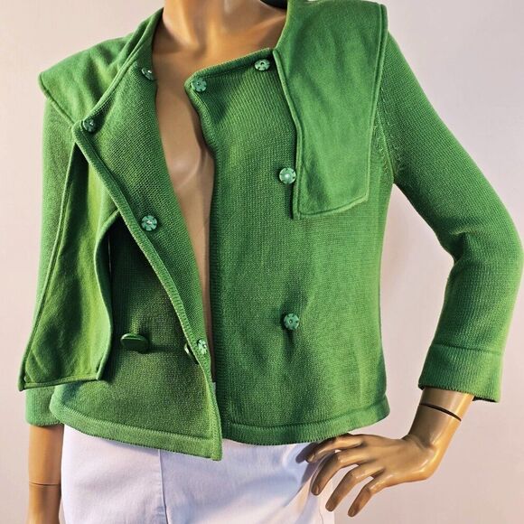 Tibi New York Green Crop Cardigan Button Down Cotton Sweater Womens Size S - Picture 6 of 8